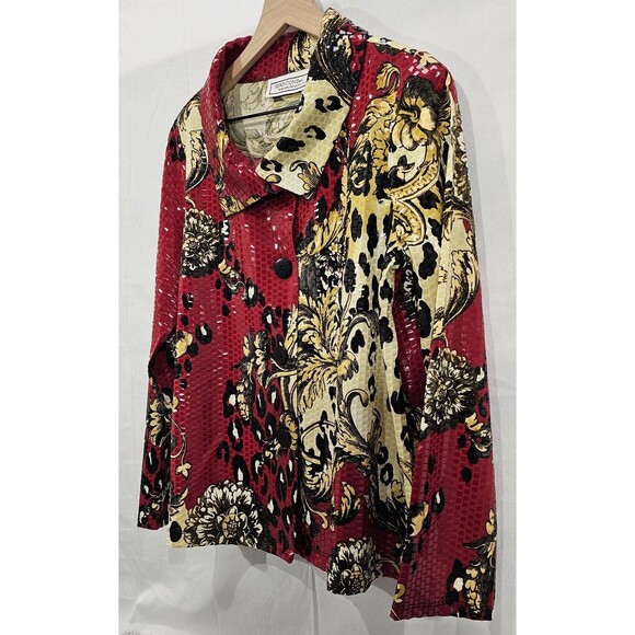 Simonton Says Womens Paillette Jacket Baroque Leopard Shiny Red Maximalist Art M - Picture 7 of 16